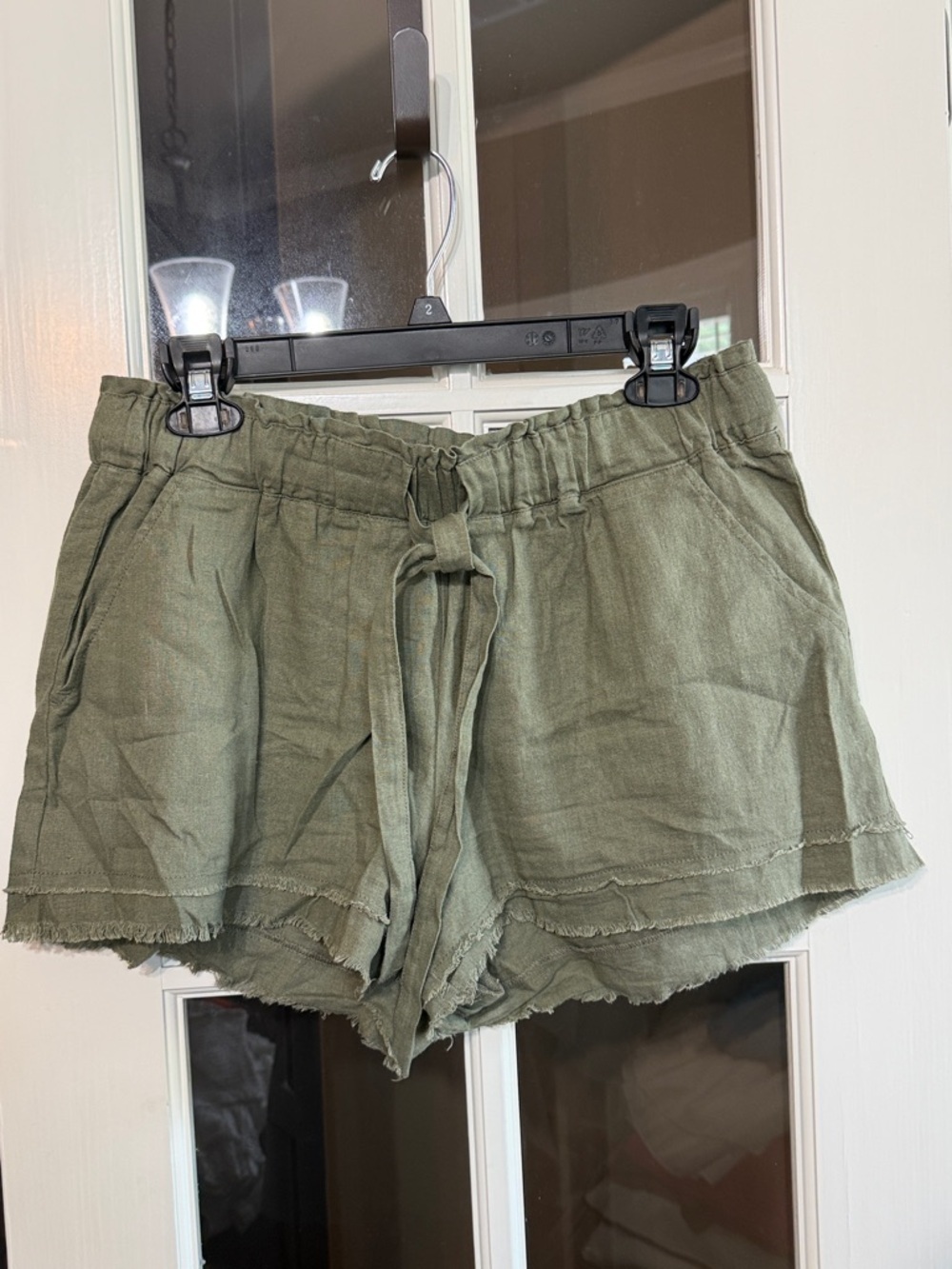 REWASH Olive Green Linen-Blend Stretch Waist Pull-On Shorts Size Large